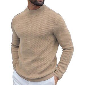 Coofandy Men Khaki Mock Turtleneck Knitted Half Neck Pullover Sweaters